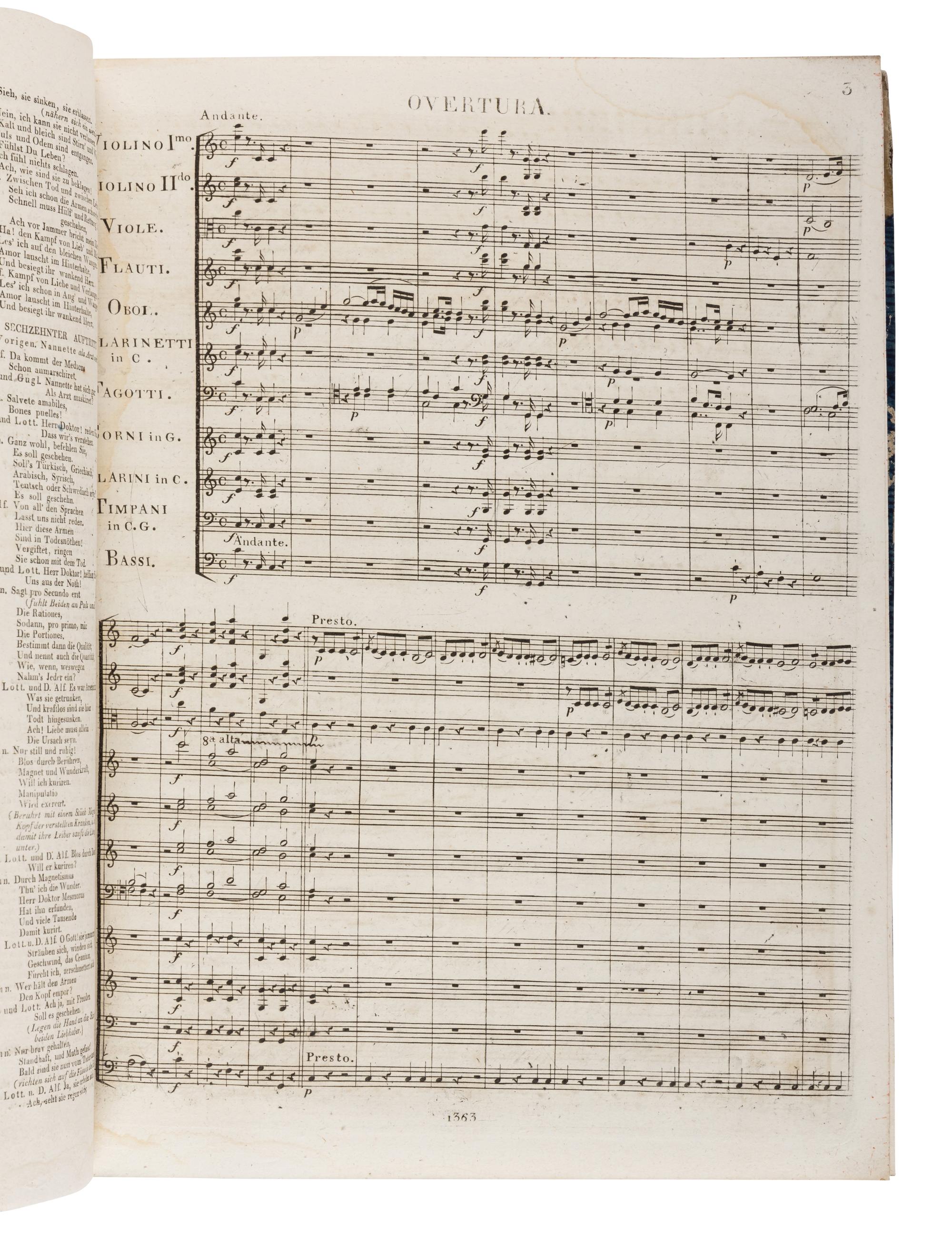 [MUSIC]. MOZART, Wolfgang Amadeus (1756-1791). Cosi Fan Tutte: Dramma giocoso in due Atti… Partitura . Leipzig: Breitkopf & Hartel, [1810].