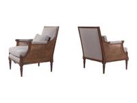 A Pair of Louis XVI Style Walnut Armchairs with Flannel Upholstery