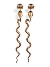 A Pair of Brass Cobra Single-Light Sconces and a Bronze Single-Light Cobra Sconce