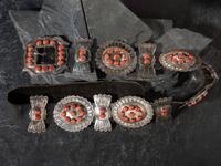 Navajo Silver and Coral Cluster Concha Belt