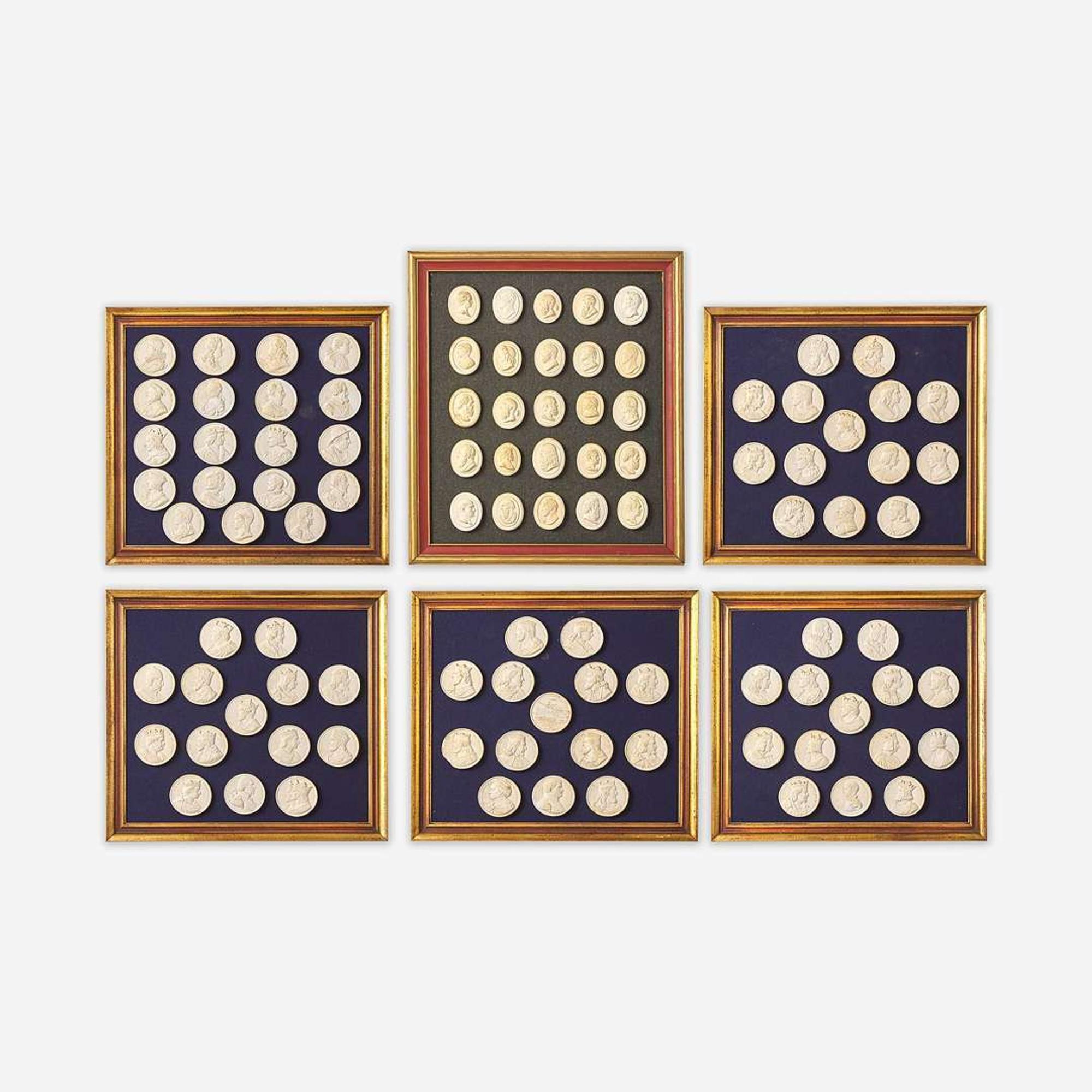 A Group of Six Framed Sets of Italian Plaster Intaglio Impressions 19th century