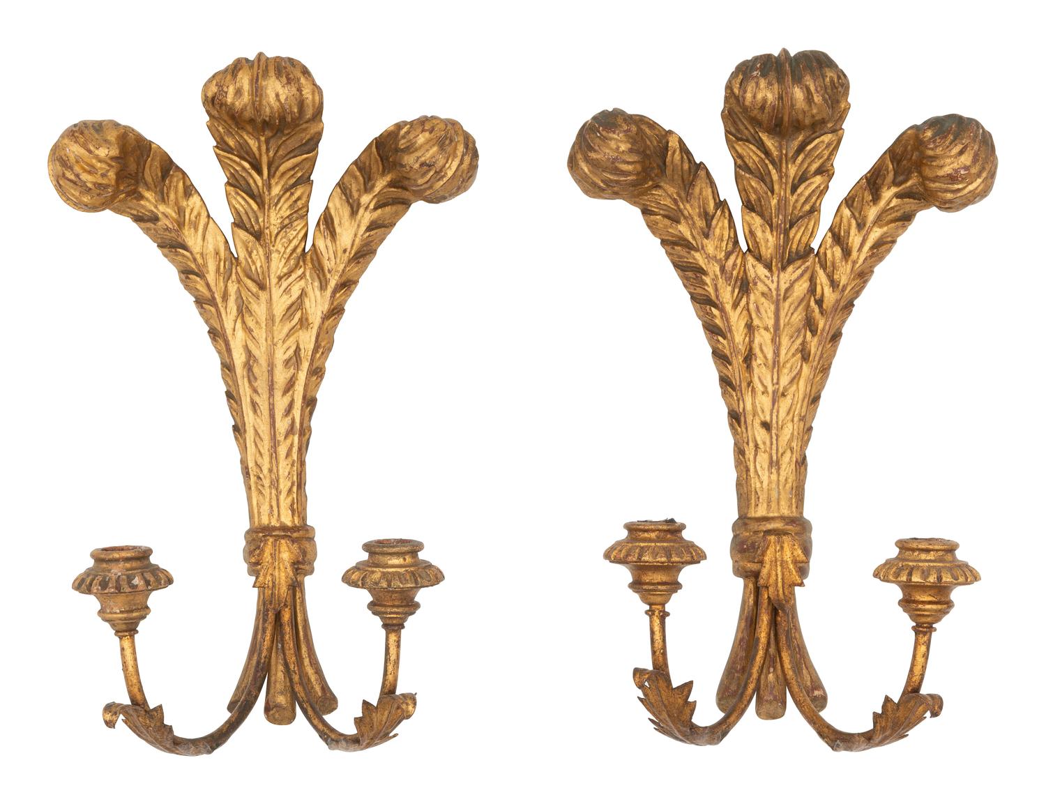 A Pair of Giltwood Two-Light Sconces