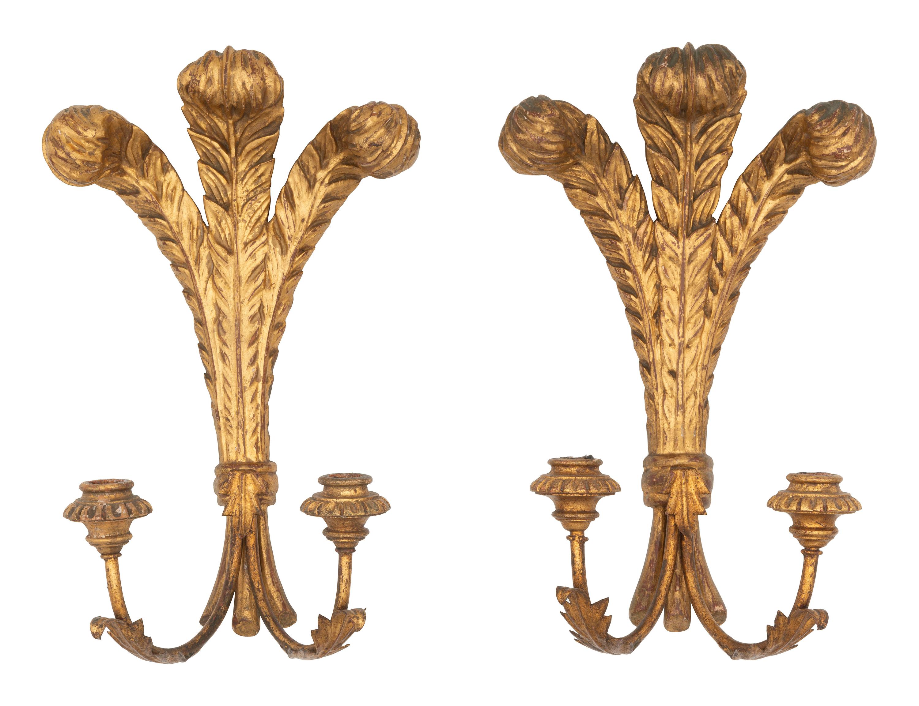 A Pair of Giltwood Two-Light Sconces
