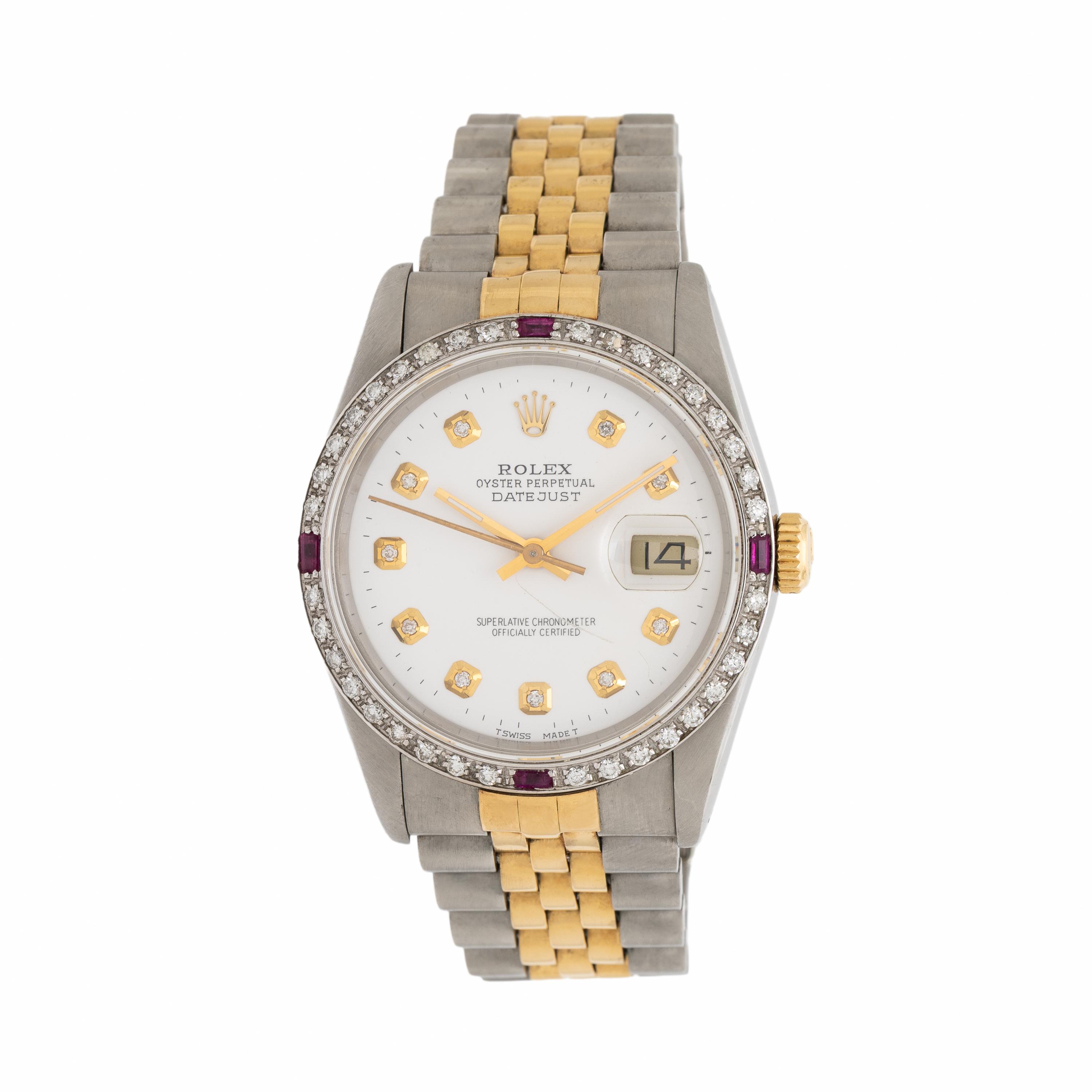 Rolex, Ref. 16233, Stainless Steel and 18K Yellow Gold 'Datejust' Watch with Aftermarket Dial and Bezel, with Box & Booklet