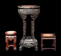 Three Chinese Marble Top Inset Hardwood Stands