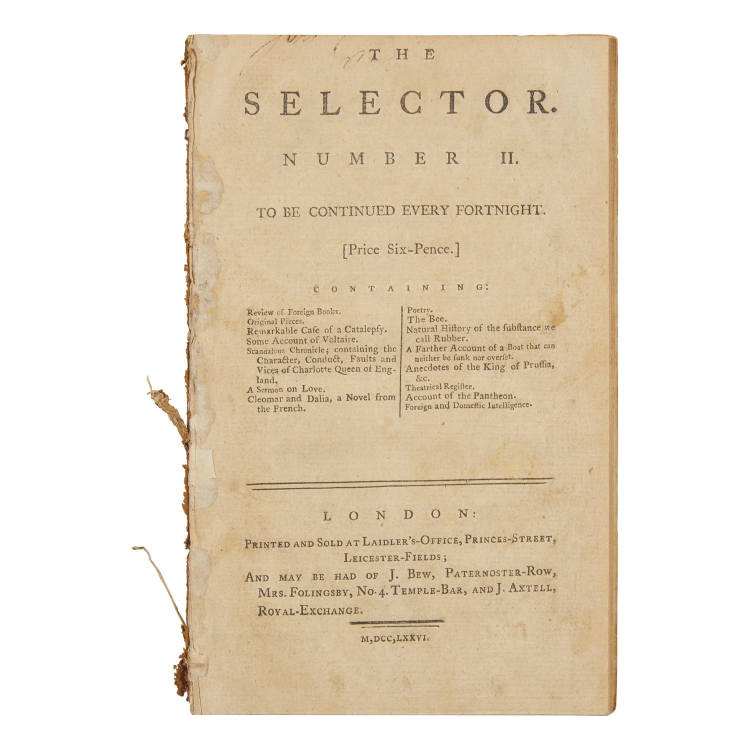 [American Revolution] (Hale, Nathan). A Short-Lived and Rarely Seen Biweekly Periodical Featuring a Report of the Execution of American Spy, Nathan Hale