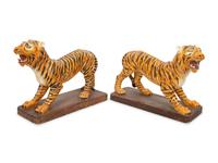 A Pair of Italian Glazed Terracotta Figures of Standing Tigers