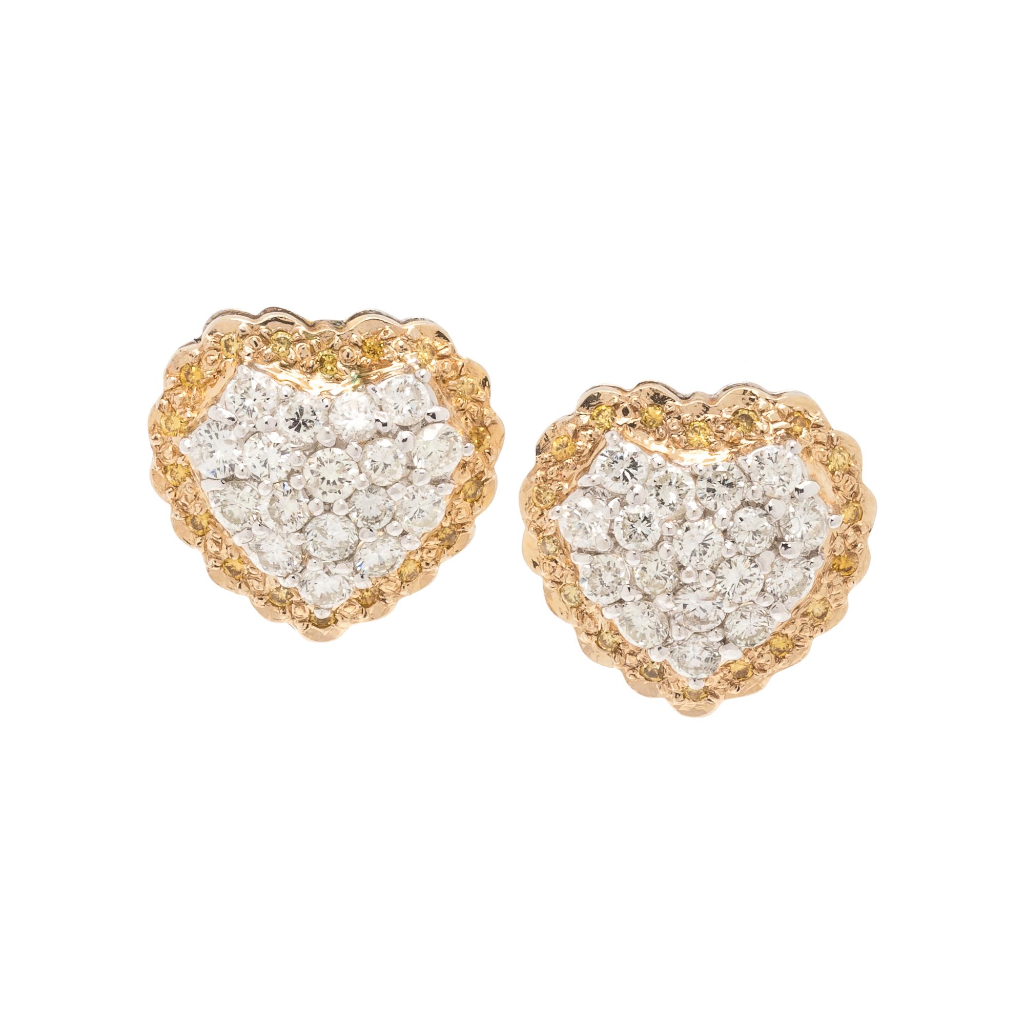 DIAMOND AND COLORED DIAMOND HEART EARCLIPS