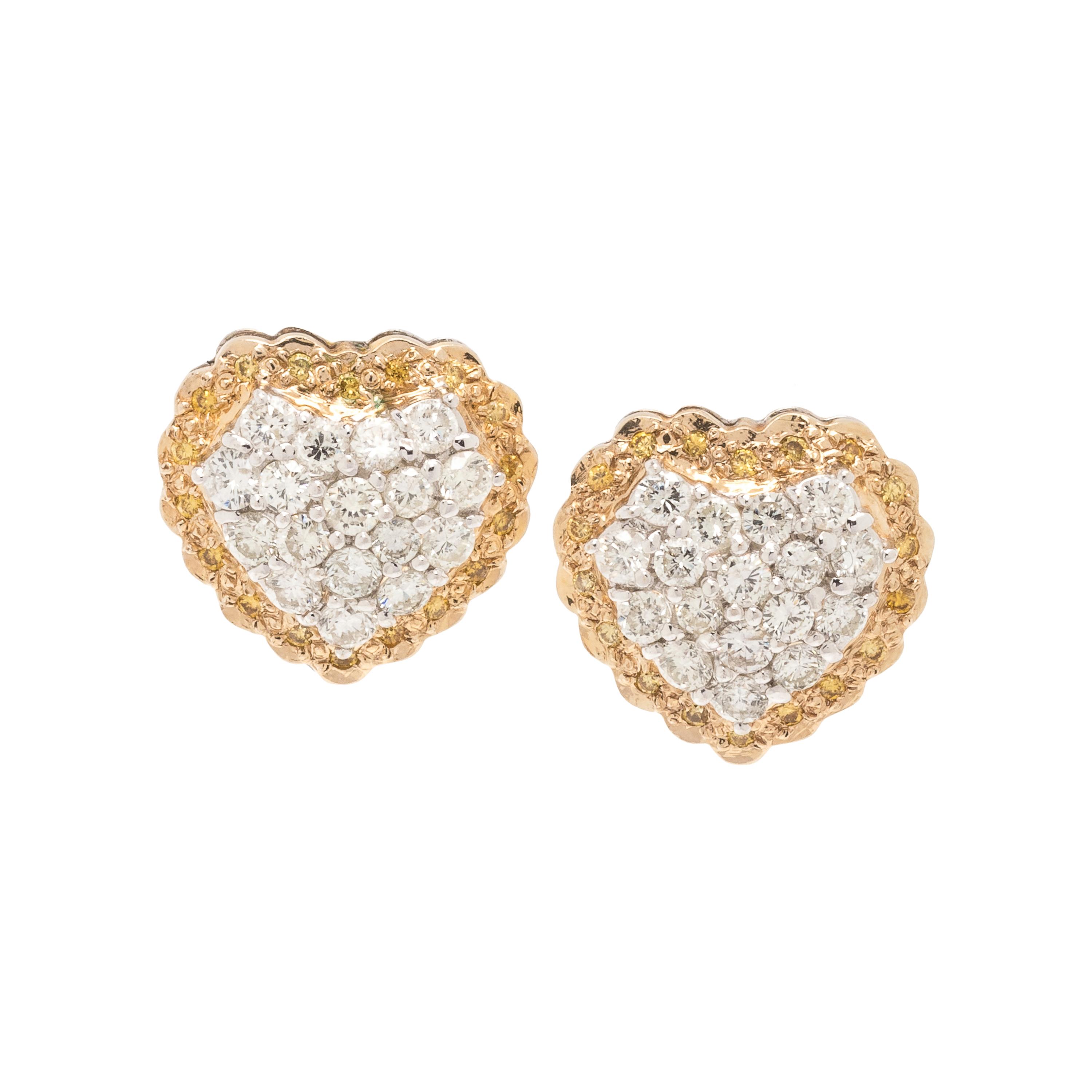 DIAMOND AND COLORED DIAMOND HEART EARCLIPS