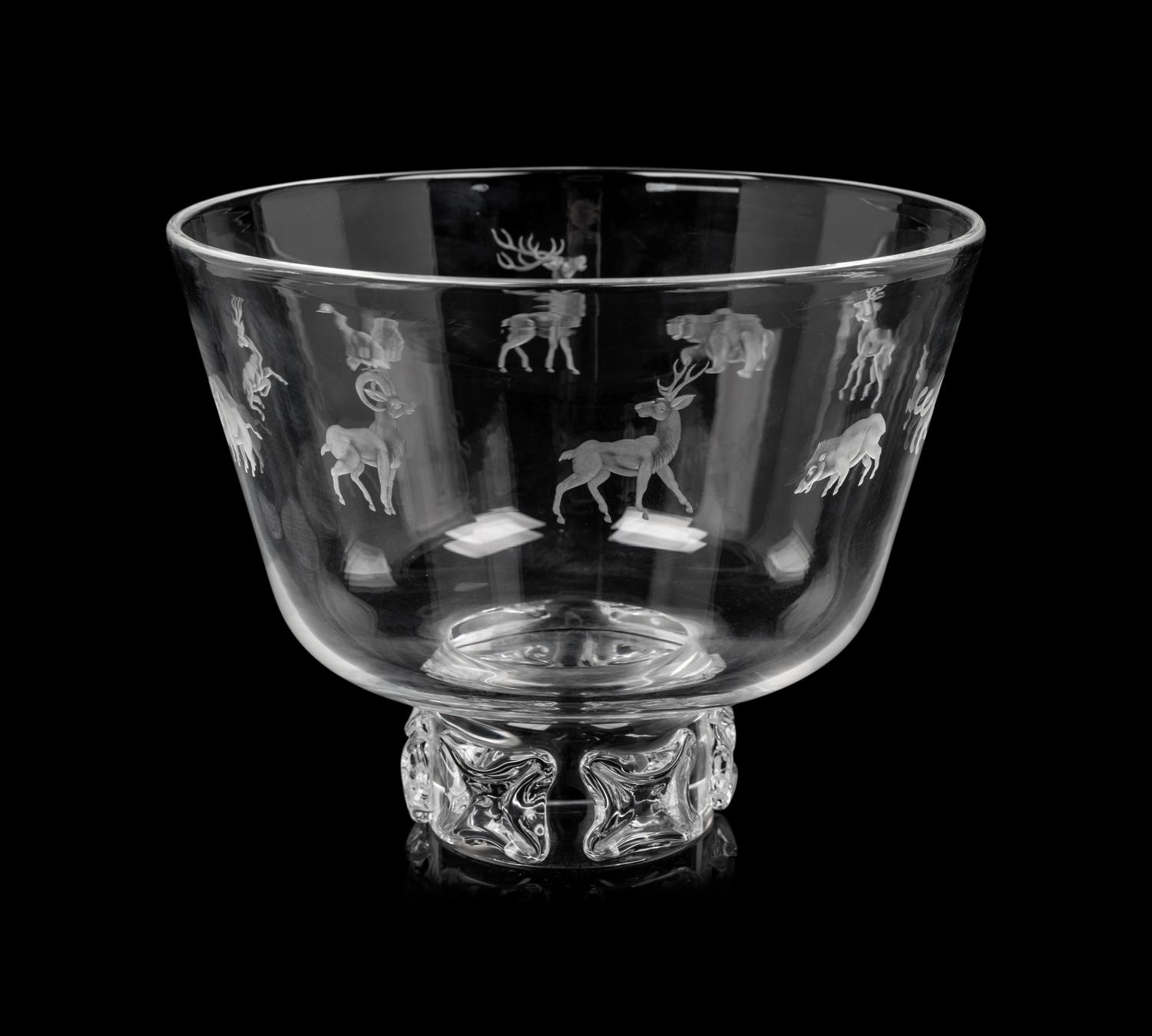 A Steuben Glass Bowl with Prunted Base