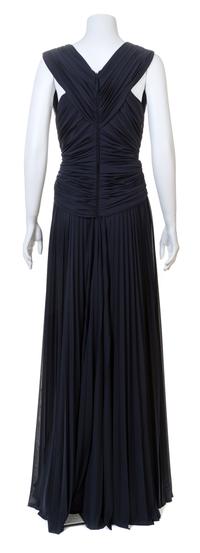 A J. Mendel Navy Jersey Starburst Sleeveless Pleated Gown, Size 6.
