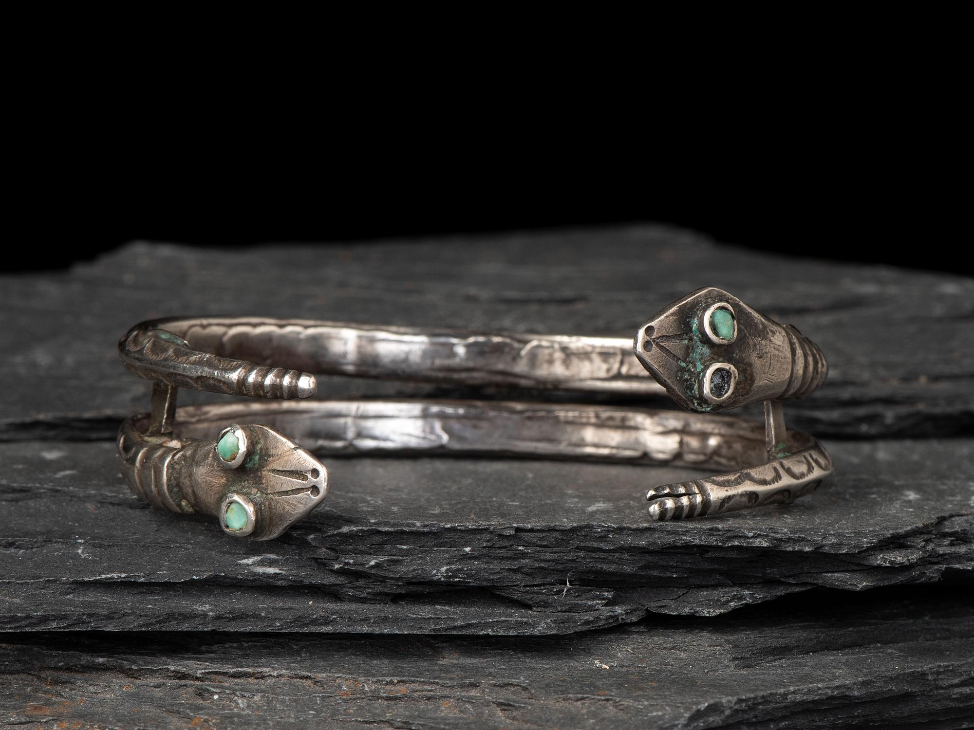 Navajo Silver and Turquoise Double Serpent Cuff Bracelet