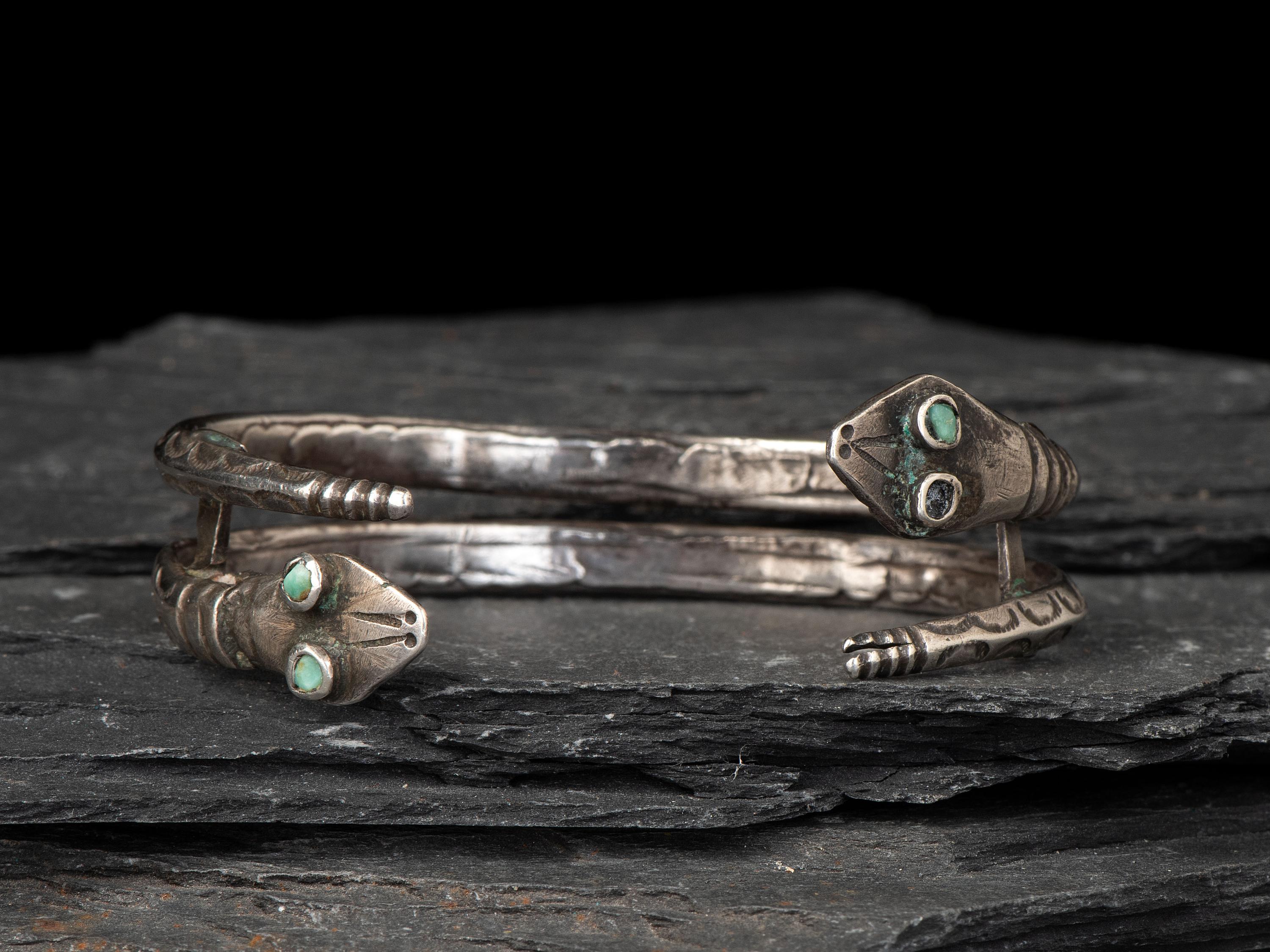 Navajo Silver and Turquoise Double Serpent Cuff Bracelet