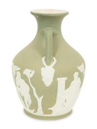 A Green Wedgwood Jasperware Portland Vase and Biscuit Barrell with Silver Plate Handle, Top and Base combined with biscuit barrell 323704/124