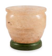 A Large Quartz Bowl on a Patinated Bronze Stand