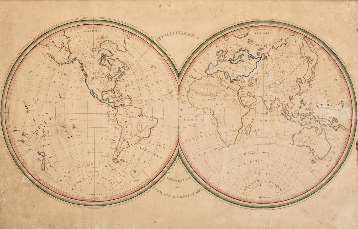 A Hand-Drawn Double Hemispherical World Map