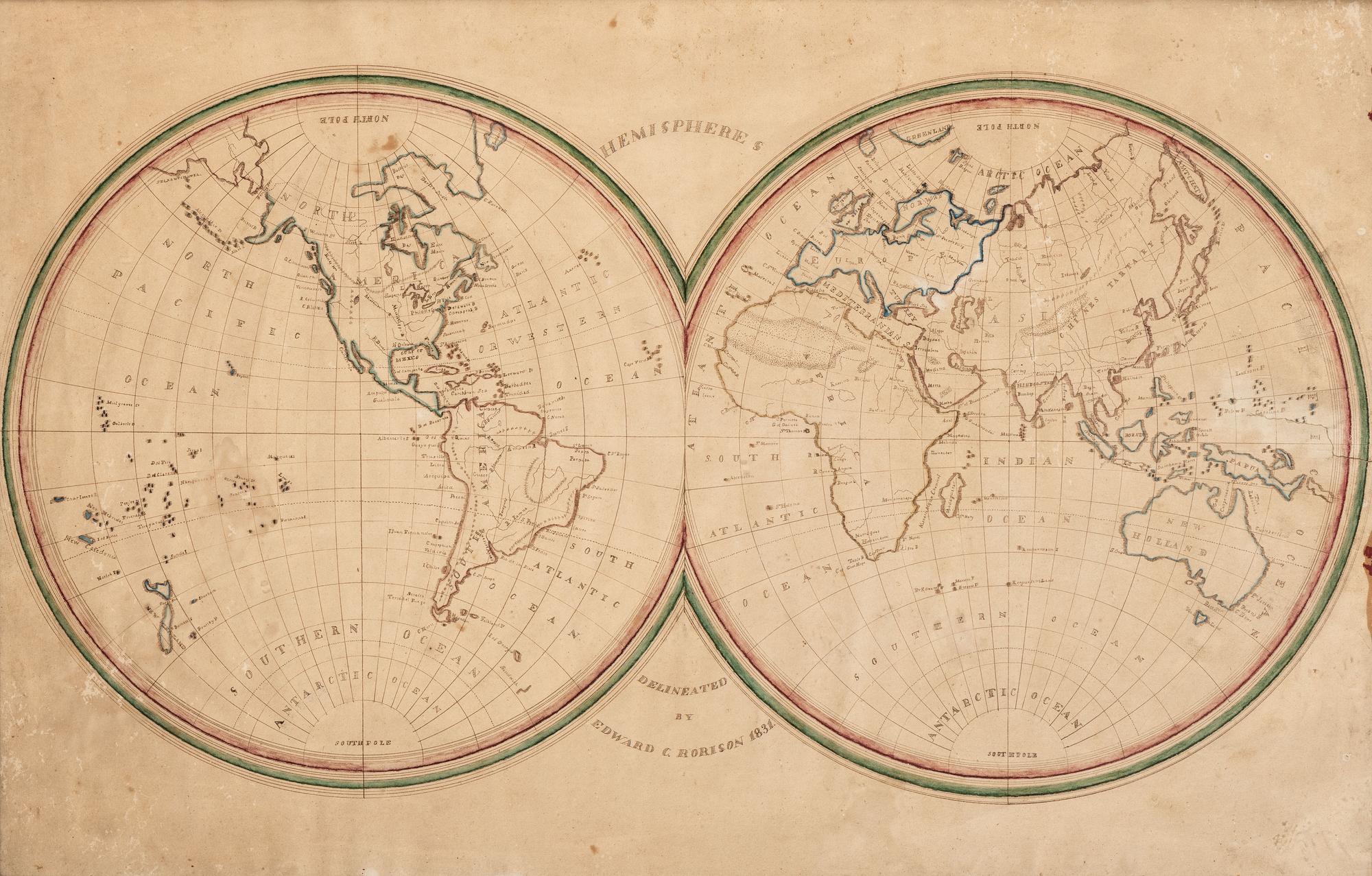 A Hand-Drawn Double Hemispherical World Map