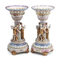 A Pair of German Polychrome Porcelain Centerpiece Baskets