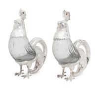 A Pair of Silver-Plate and Glass Cockerel Decanters