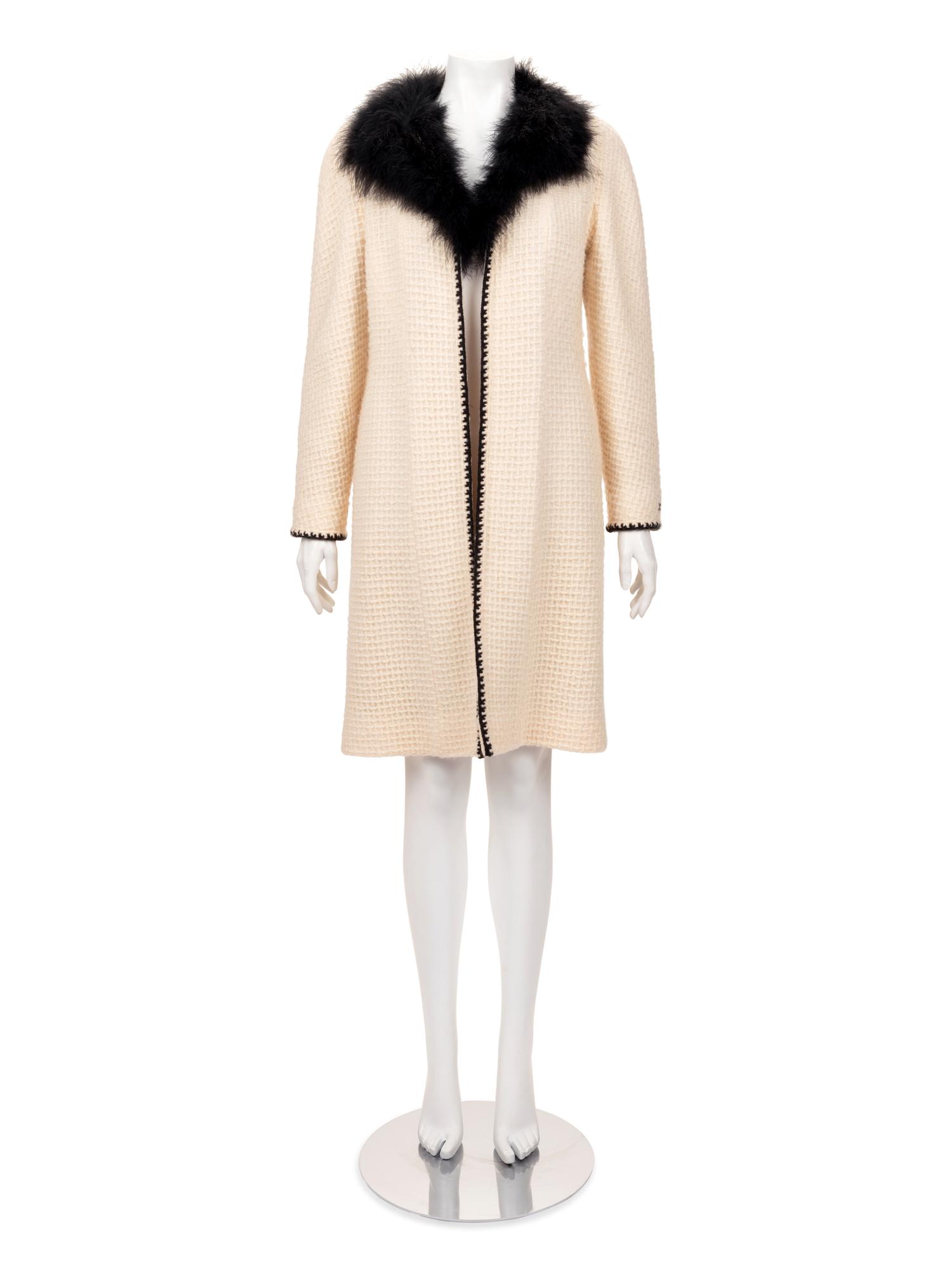 Chanel Tweed Coat with Feather Collar, 1990-2000s