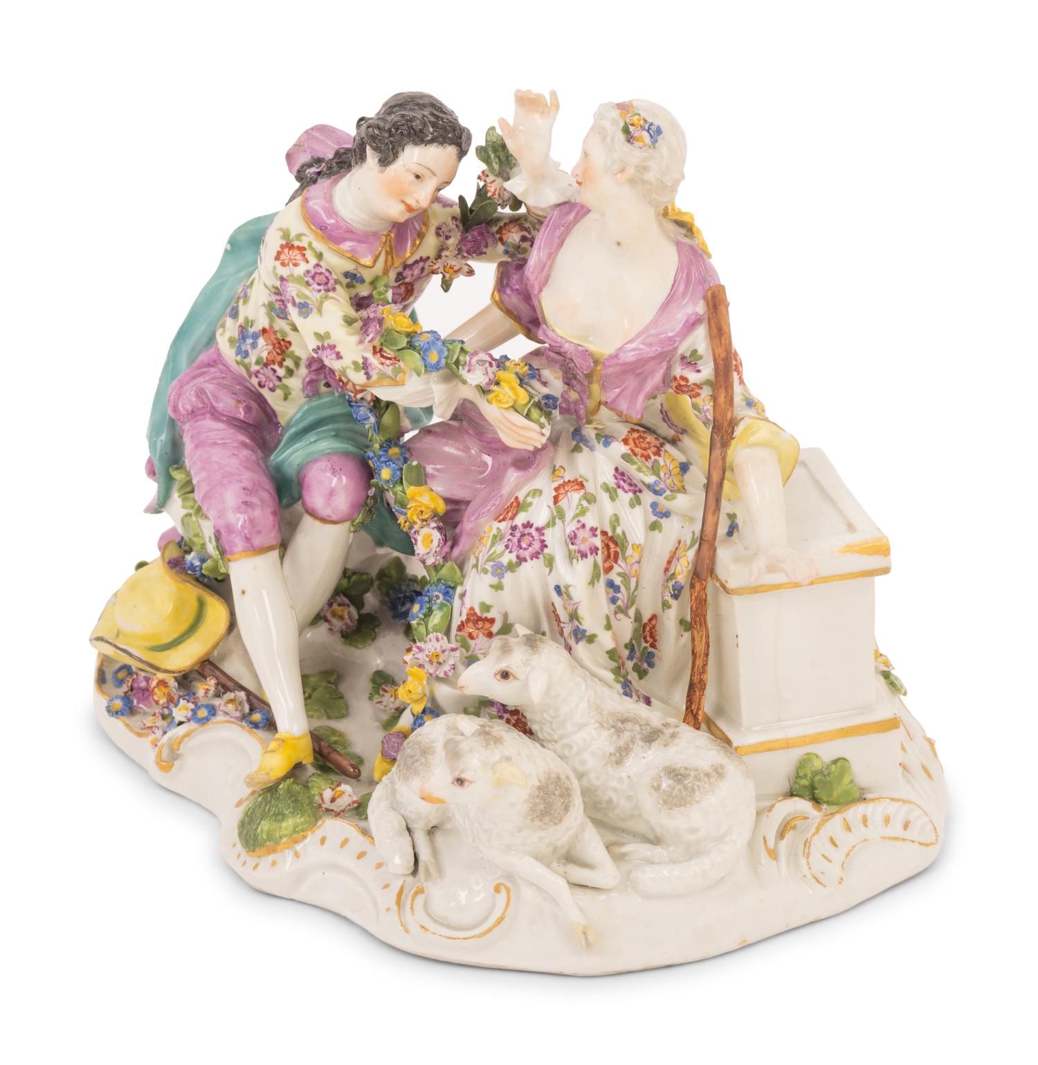 A Meissen Porcelain Figural Group of a Shepherd and Shepherdess