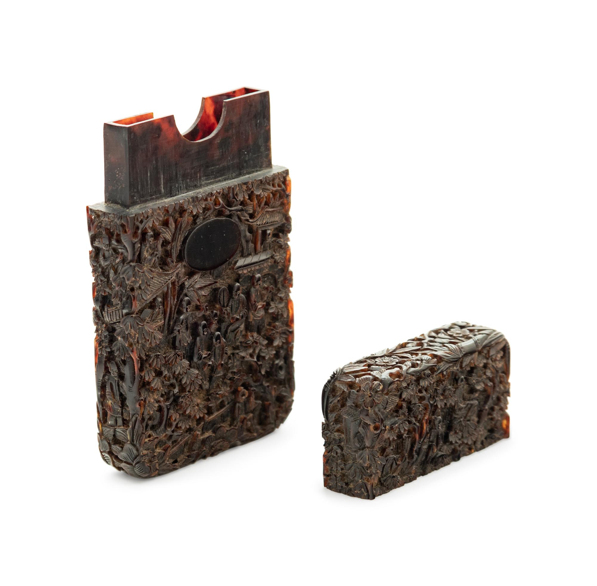 A Chinese Carved Tortoise Shell Card Case