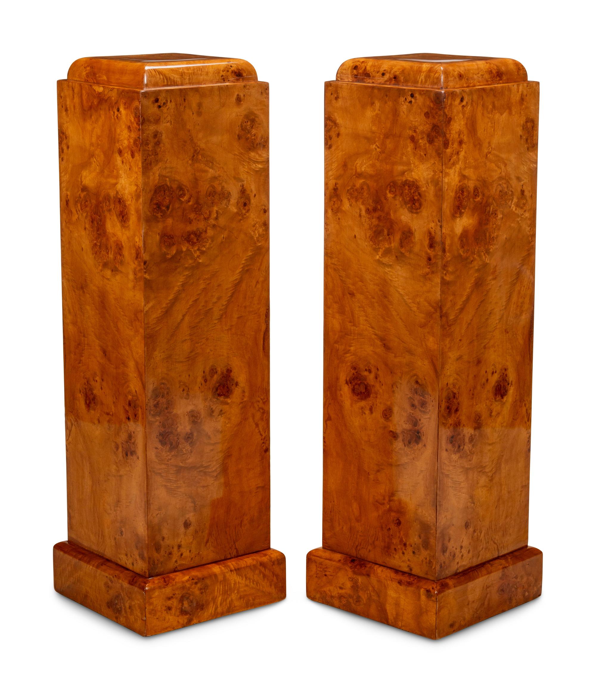 A Pair of Burlwood Pedestals