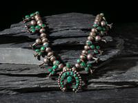 Navajo Child's Silver and Turquoise Cluster Squash Blossom Necklace
