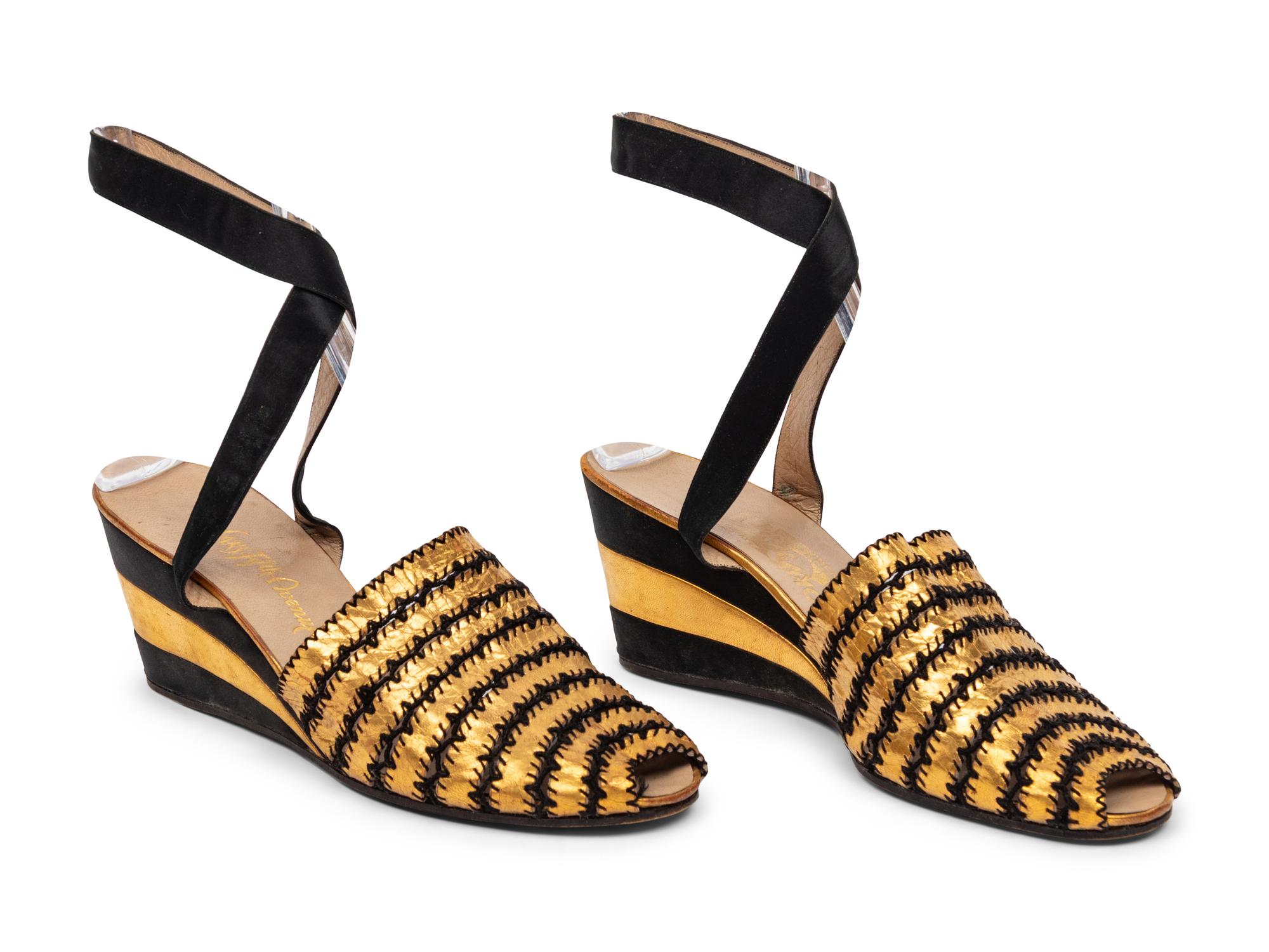 Salvatore Ferragamo, Gold Wedge Evening Sandals, 1940's