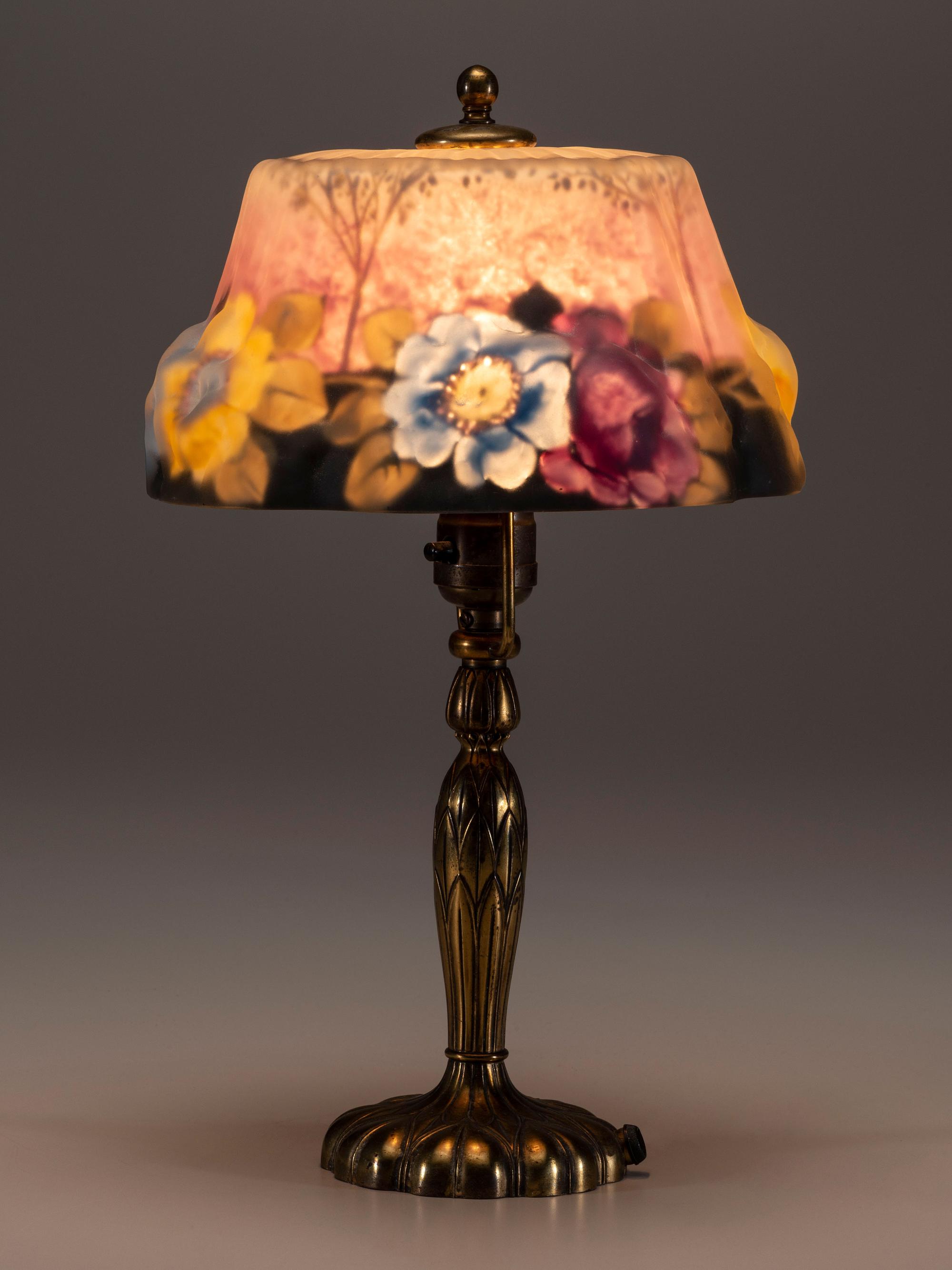 Reverse-Painted Puffy Boudoir Lamp