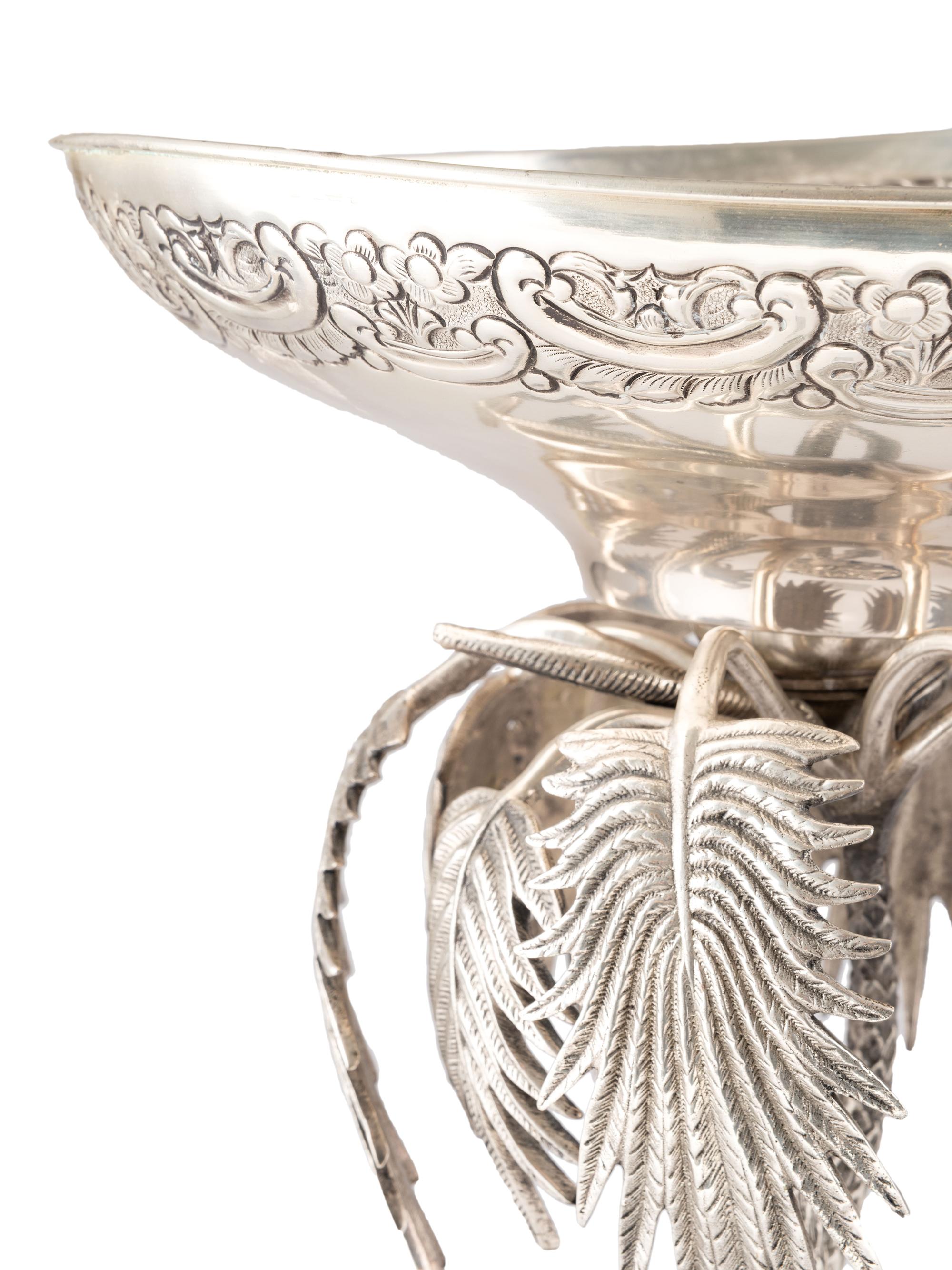 A Silverplated Compote with Elephant and Palms
