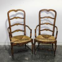 A Pair of Provincial Ladderback Side Chairs Height 44 3/4 inches. — 20TH CENTURY
