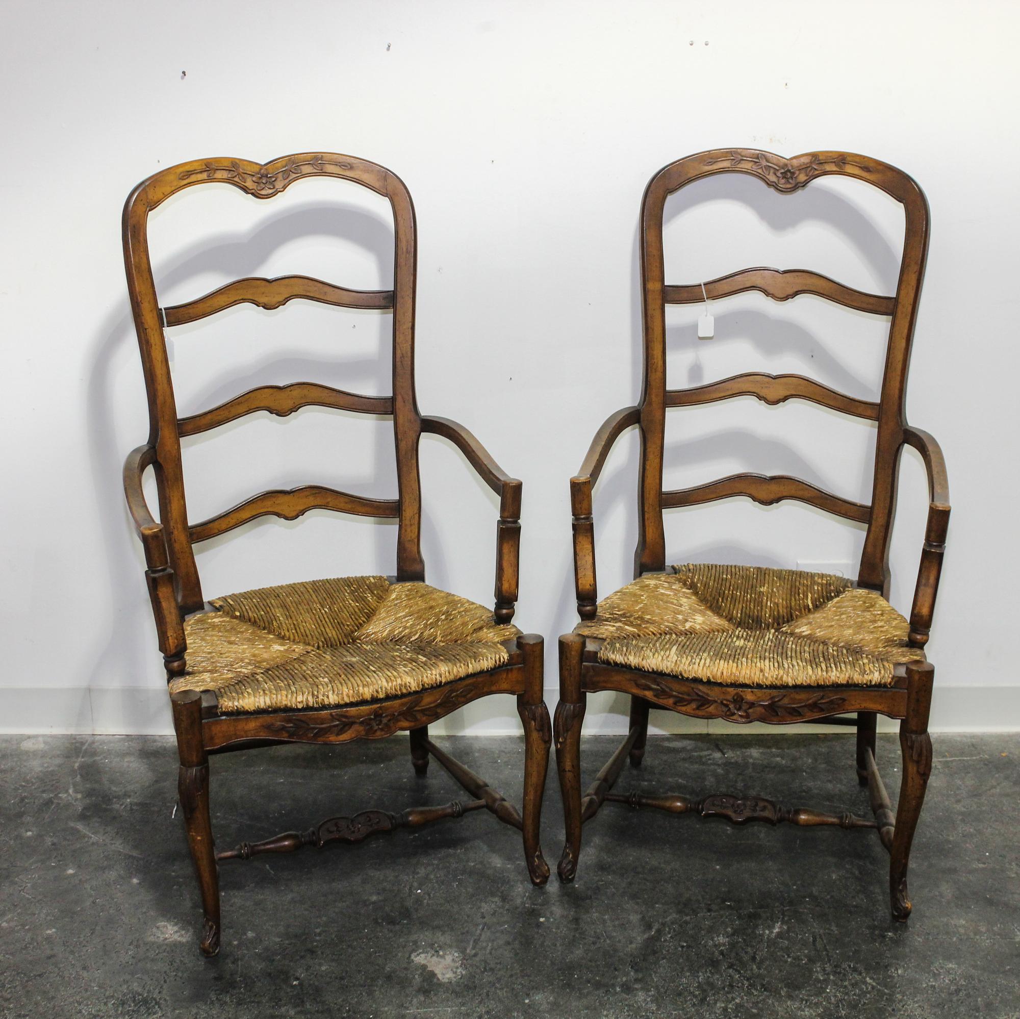 A Pair of Provincial Ladderback Side Chairs Height 44 3/4 inches. — 20TH CENTURY