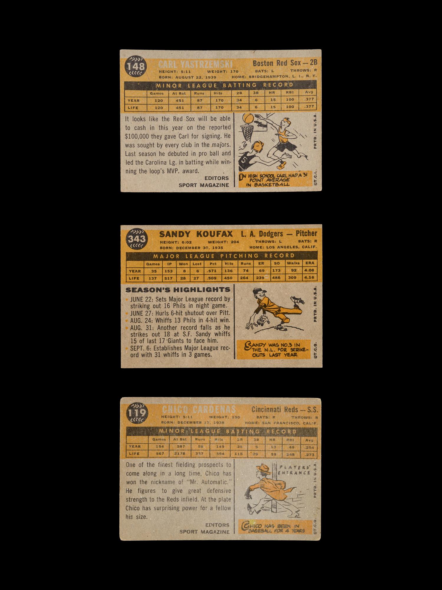 A Group of 1960 Topps Baseball Cards Including a Carl Yastrzemski Rookie and Sandy Koufax,