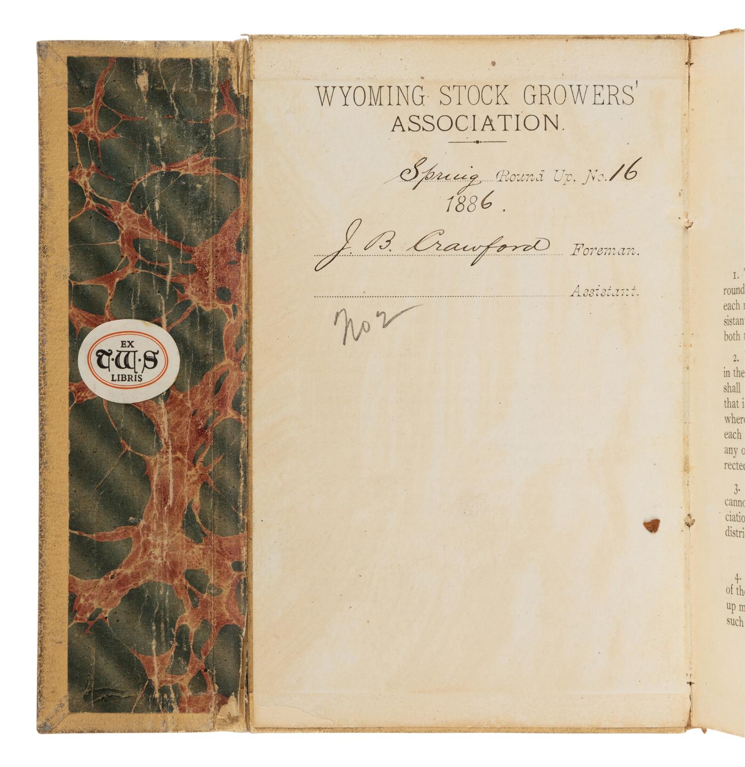 [WYOMING STOCK GROWERS' ASSOCIATION]. Four log books, caption title: "Wyoming Stock Growers' Association." Wyoming: n.p., 1885, 1886.