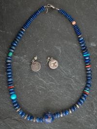 Sterling Silver, Lapis, Spiny Oyster, and Turquoise Necklace and Post Earring Set