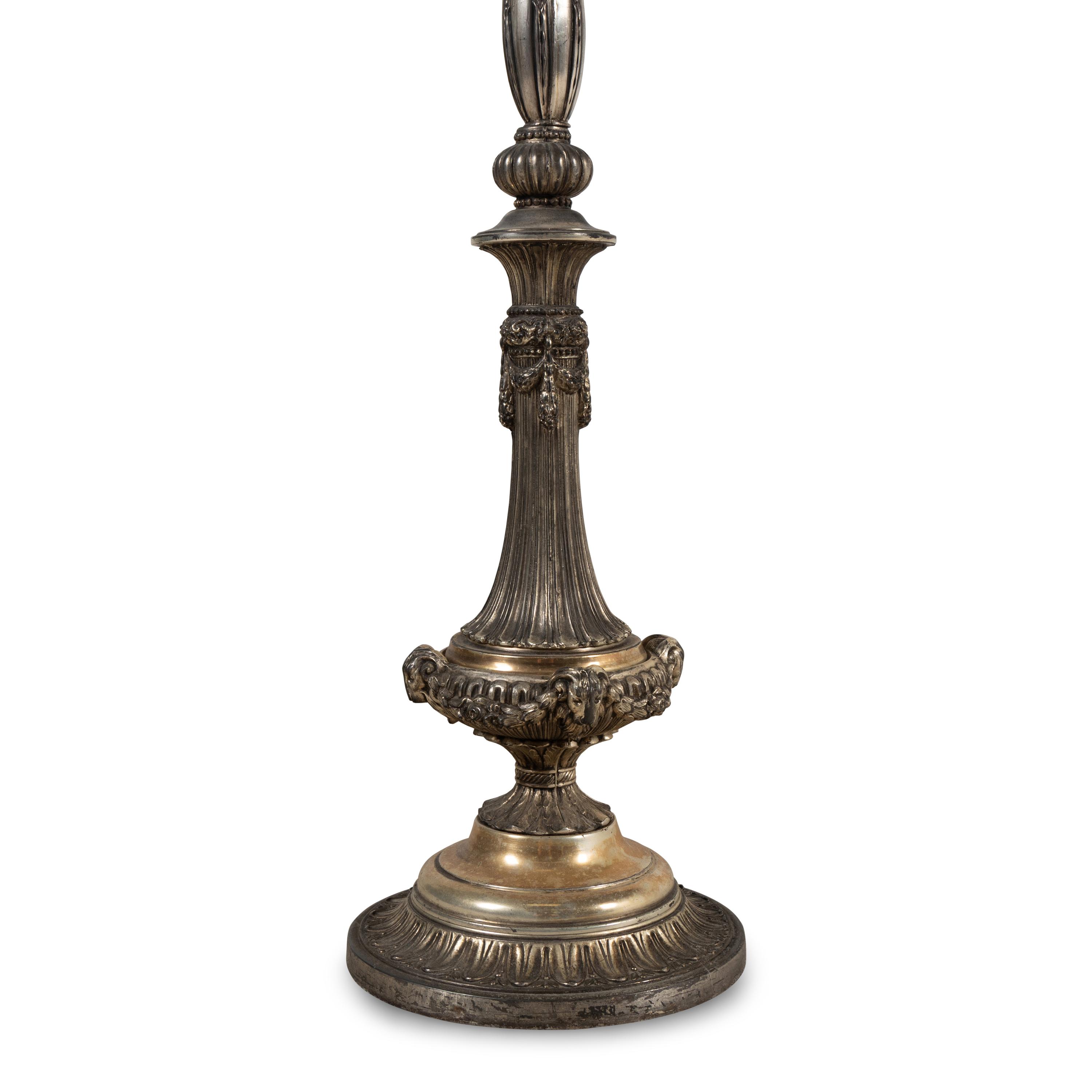 A Baroque Style Silvered Metal Floor Lamp