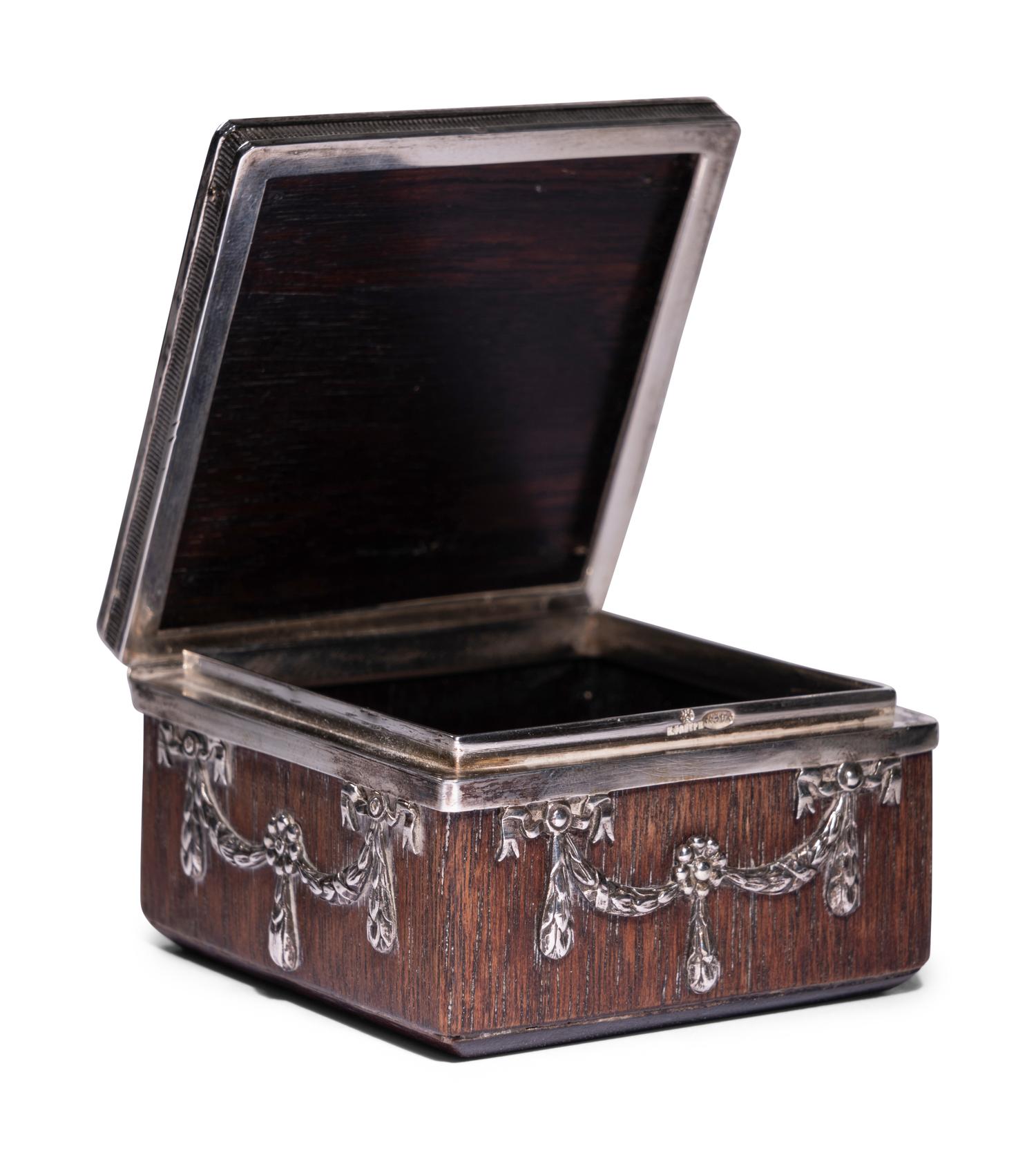 A Fabergé Silver-Mounted Rosewood Stamp Box