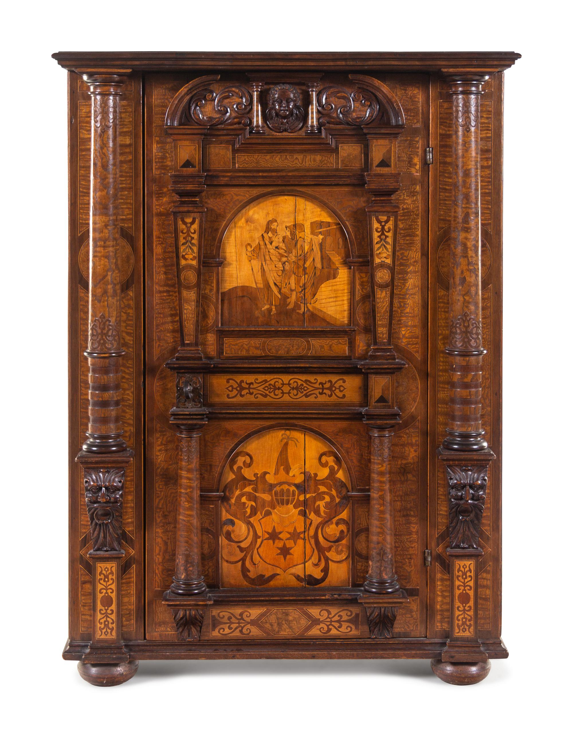 An Italian Baroque Walnut and Marquetry Cupboard