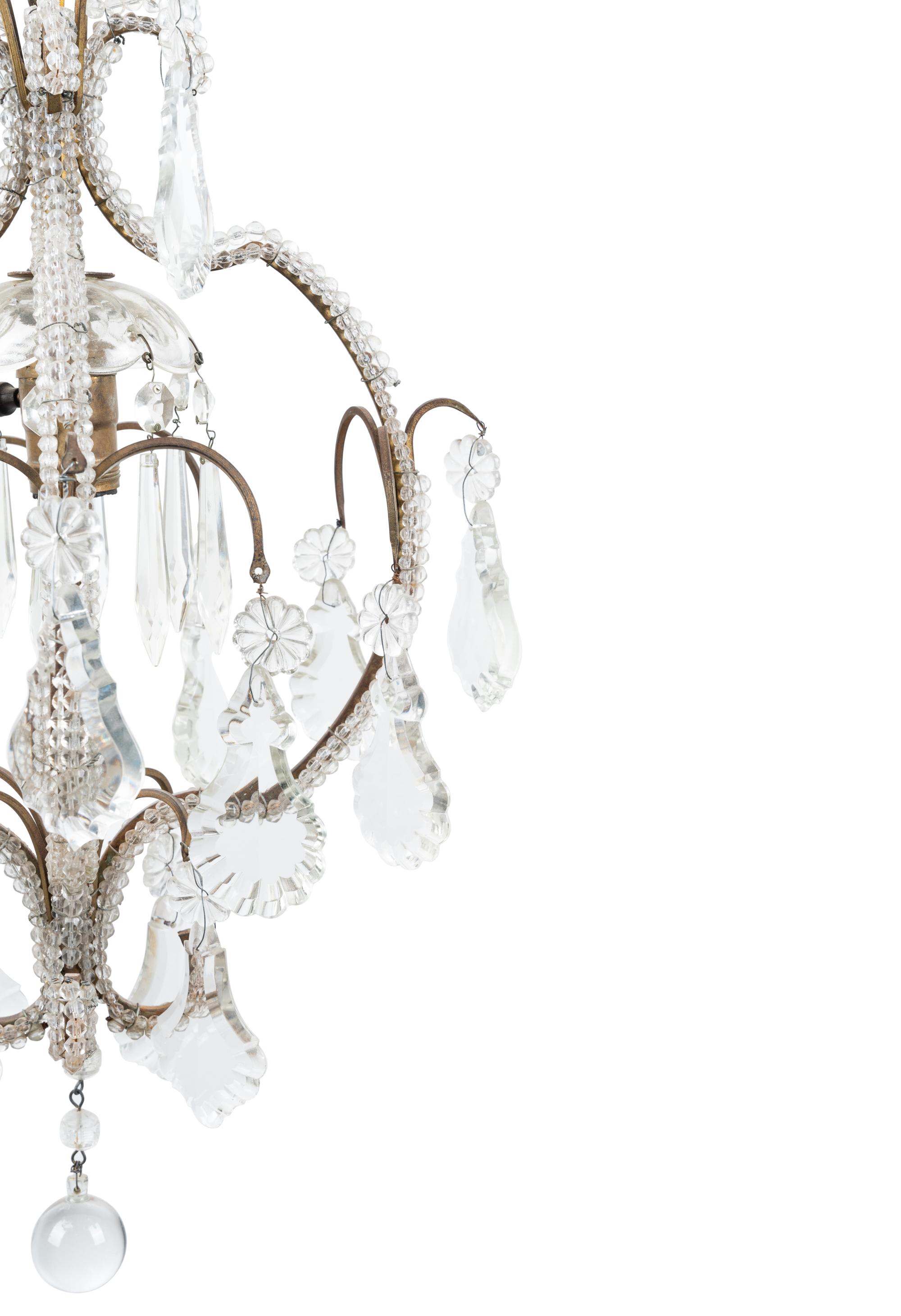 A Silvered Metal and Glass-Beaded Single-Light Chandelier