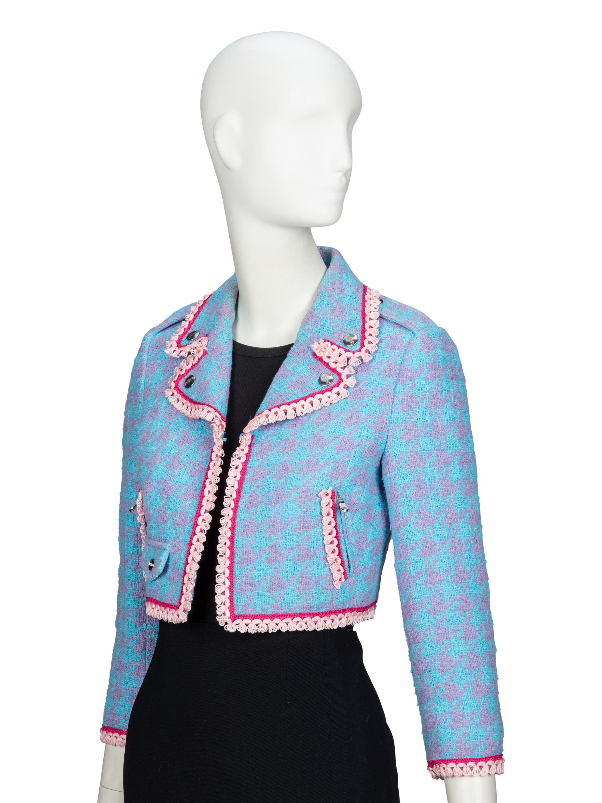 MOSCHINO, BOUCLÉ TWEED CROP MOTO JACKET