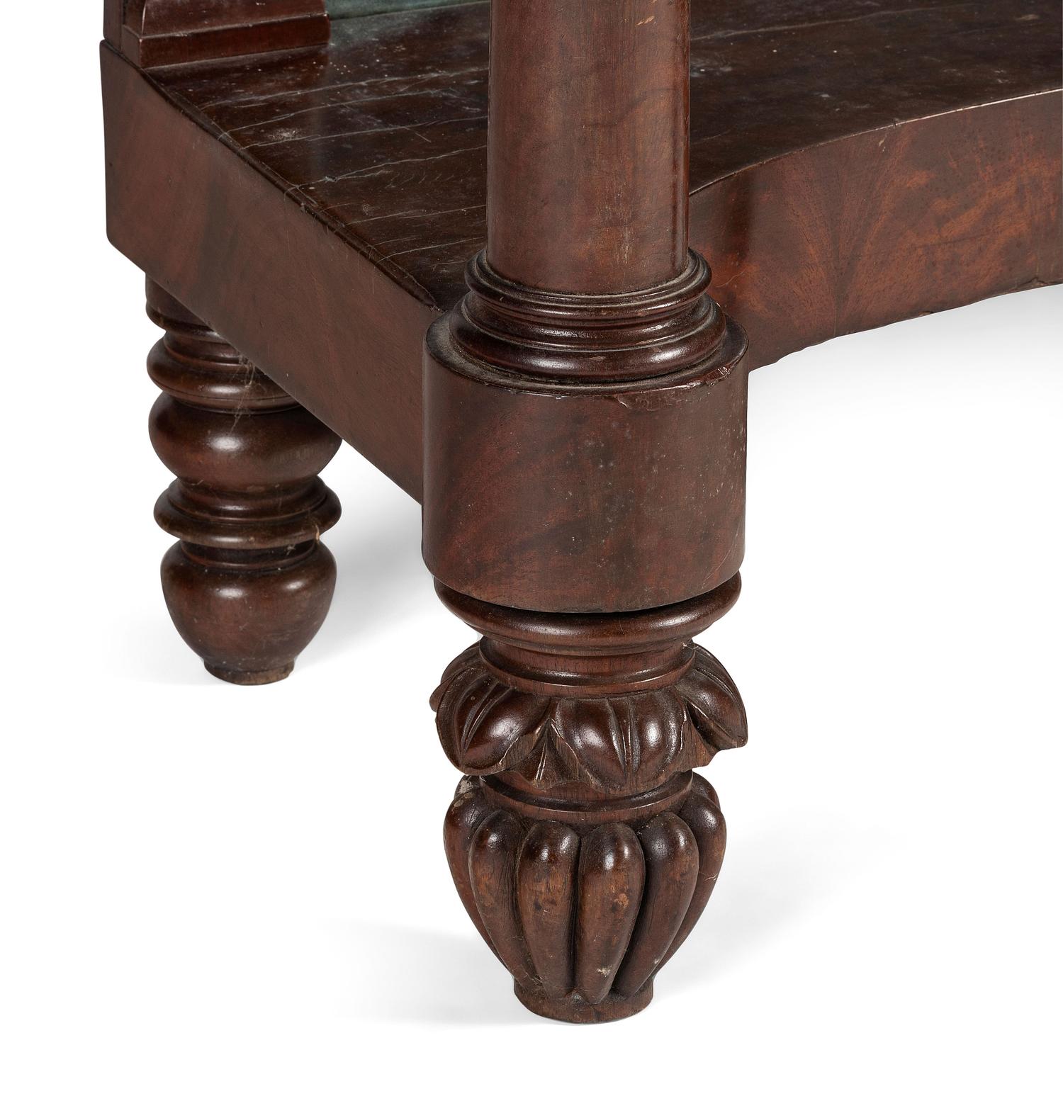 A Classical Carved and Veneered Walnut Marble Top Pier Table