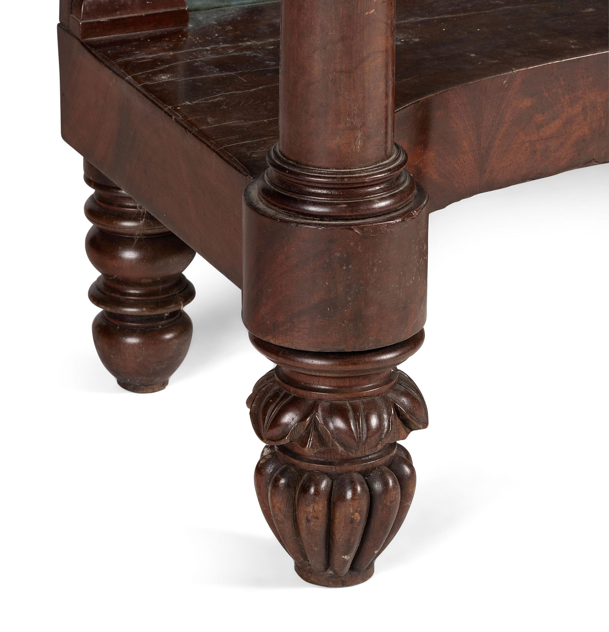 A Classical Carved and Veneered Walnut Marble Top Pier Table