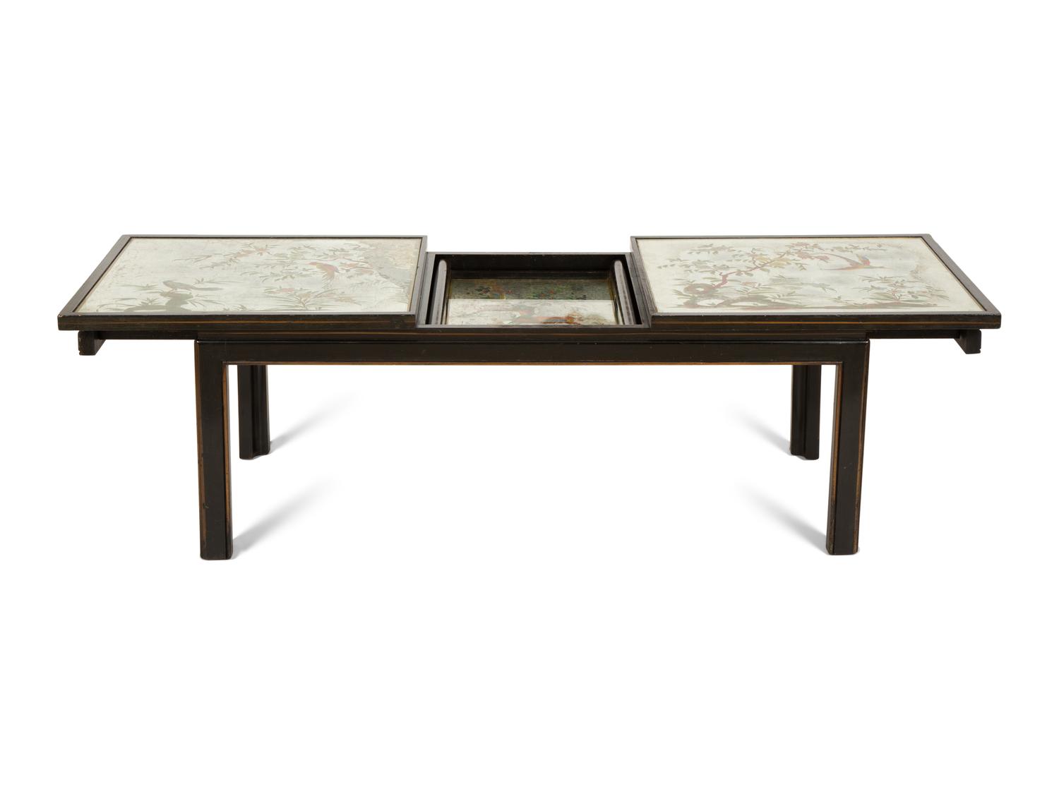 A Reverse-Painted Mirror-Inset Convertible Low Table