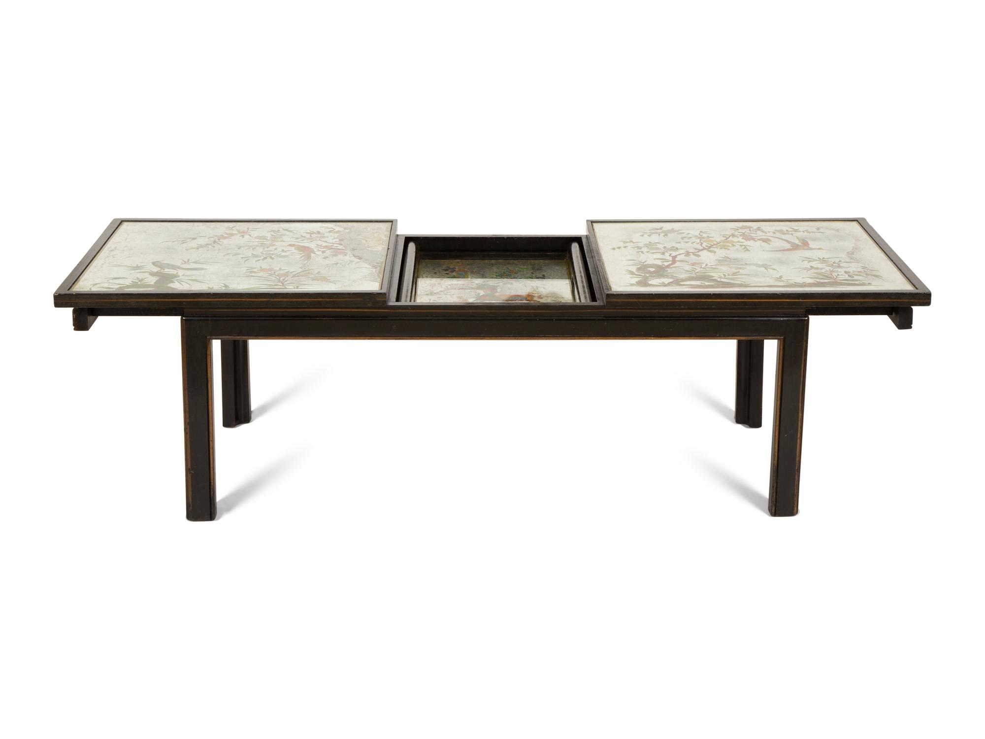 A Reverse-Painted Mirror-Inset Convertible Low Table