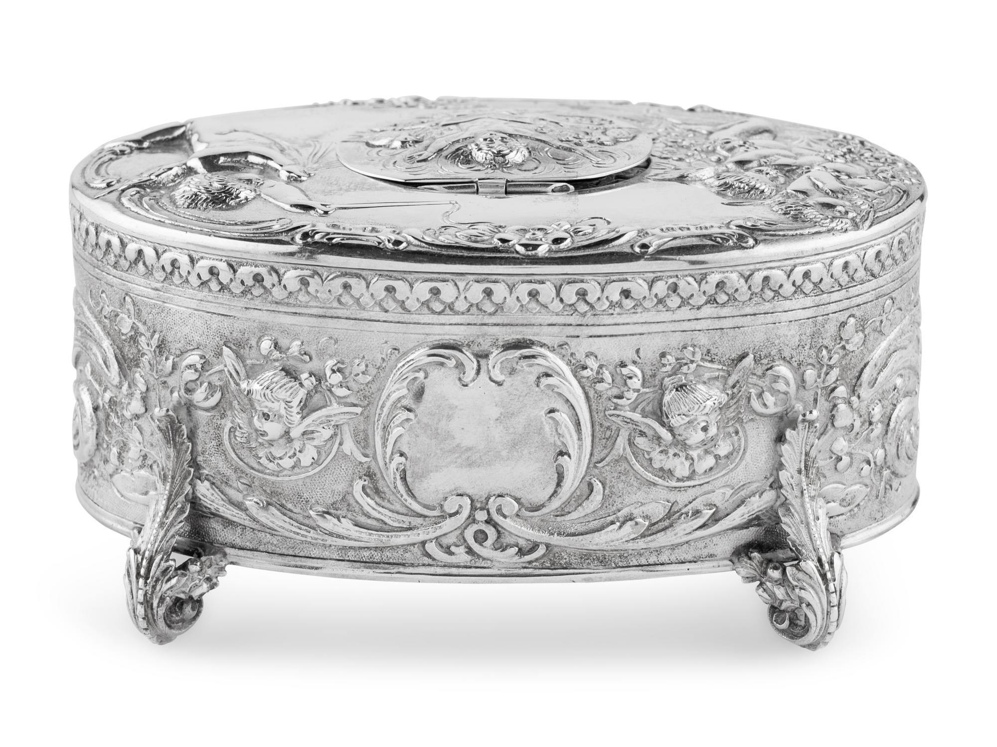 A German Silver Singing Bird Automaton Box