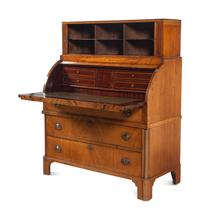 A George III Mahogany and Marquetry Cylinder-Top Bureau