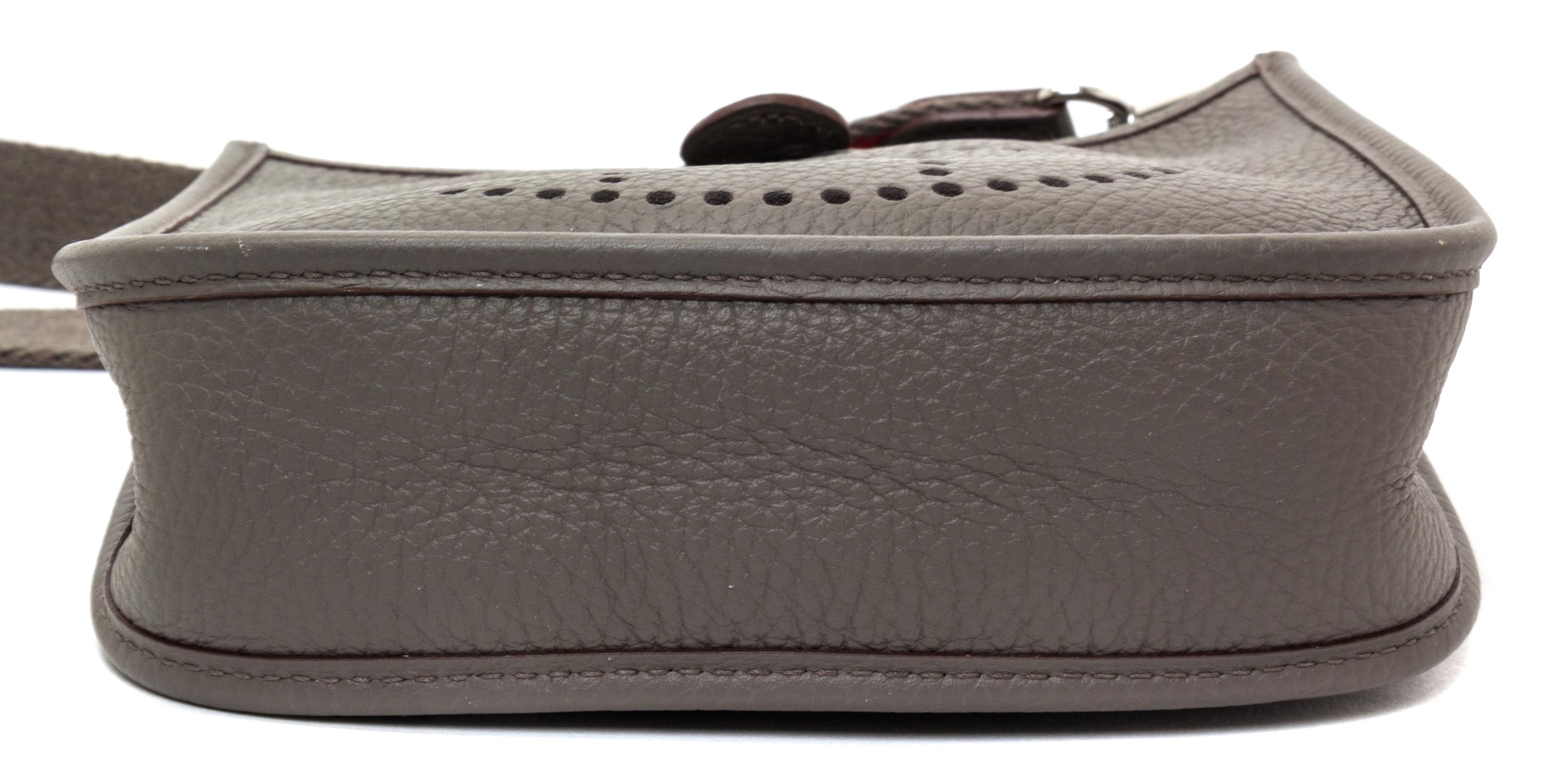 An Hermes Amazone Etain Taurillon Clemence Mini Evelyne Handbag, 6.7" x 7" x 2".