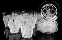 A Set of Nine Lalique Molded and Frosted Glass Plates Diameter of plates 6 1/4 inches. — SECOND HALF 20TH CENTURY