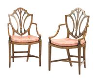A Pair of George III-Style Polychrome-Painted Shield-Back Armchairs